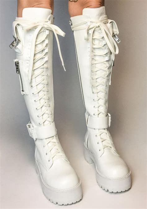 gucci combat boots white|Gucci print thigh high boots.